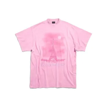 Balenciaga Drop Shoulder Sleeve T Shirt Unisex Pink Loose Fit