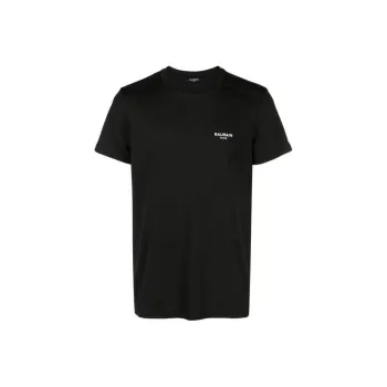 BALMAIN Flocked Logo Crewneck T Shirt