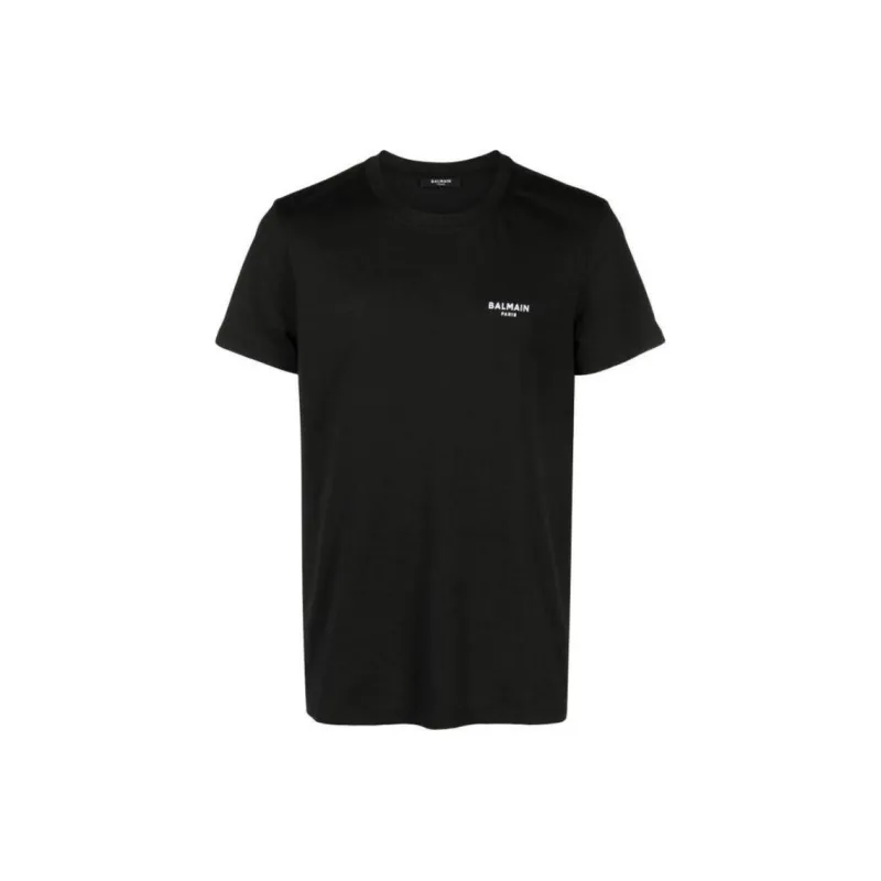 BALMAIN Flocked Logo Crewneck T Shirt-0