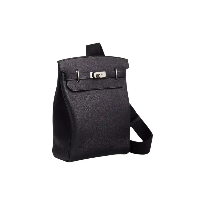 HERMES Hac A Dos Togo Calfskin Crossbody One Shoulder Sling Bags Large Size Unisex 3Y Caban Black Cloth Color-1