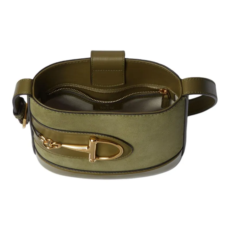 GUCCI Suede Bucket Bag, Portable Crossbody Bag, Shoulder Bag Mini Women's Green-5