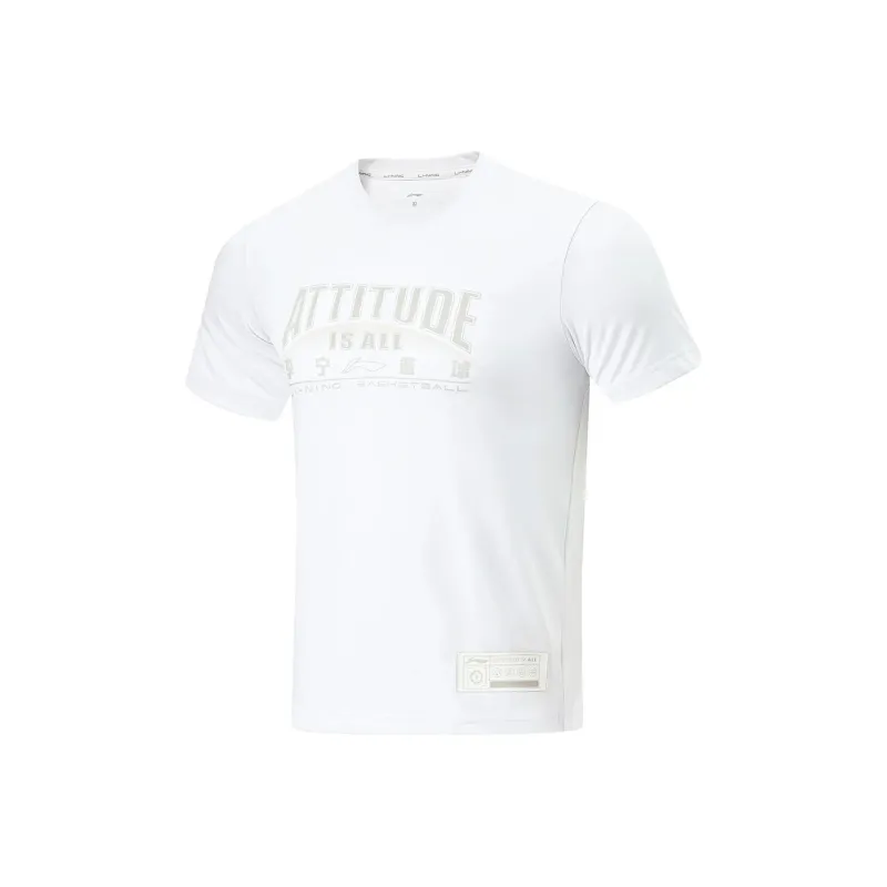 LiNing Sports Basketball Collection Regular T-Shirt Men's Standard White With Light Smoke Gray Print-0