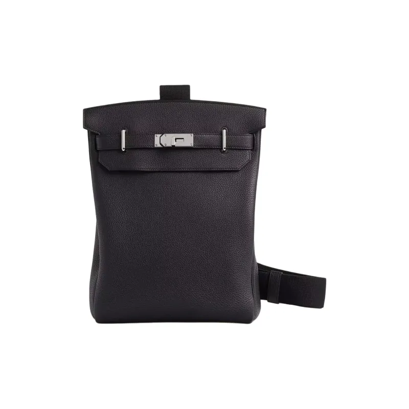 HERMES Hac A Dos Togo Calfskin Crossbody One Shoulder Sling Bags Large Size Unisex 3Y Caban Black Cloth Color-0