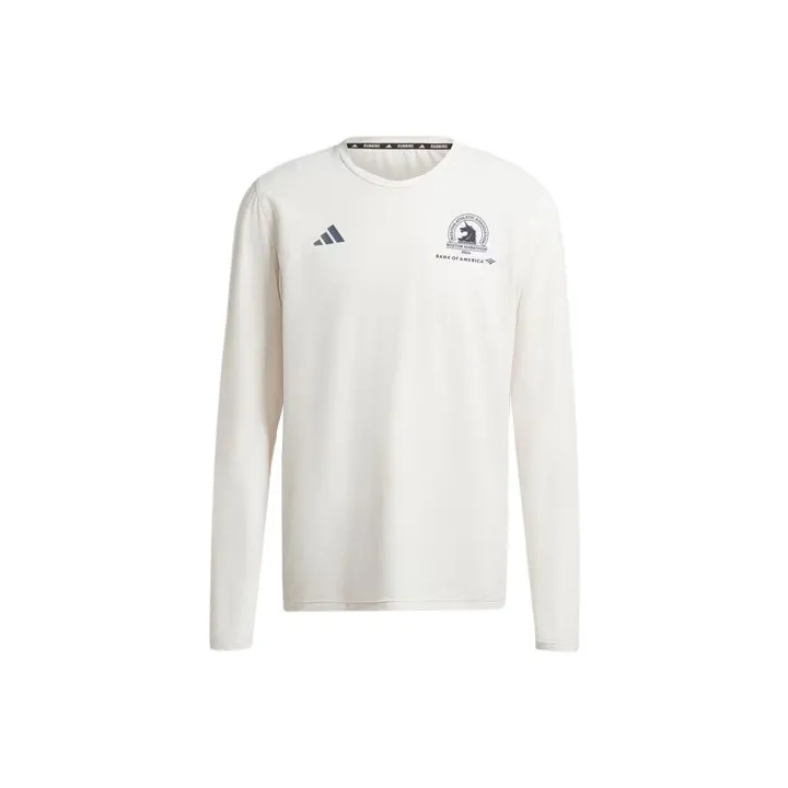 Adidas Boston Marathon 2024 Own The Run Long Sleeve Tee T-Shirt Men's Ecru-0
