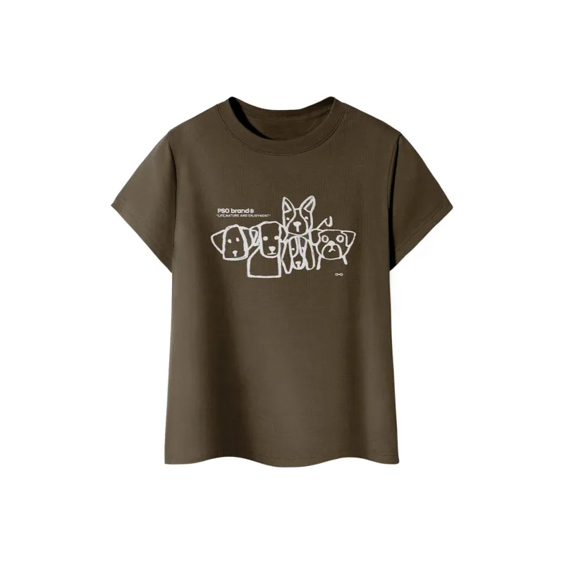 PSO Brand Puppy Series Trendy Brand Trendy Drop Shoulder Top Short Sleeved T Shirts Unisex-41