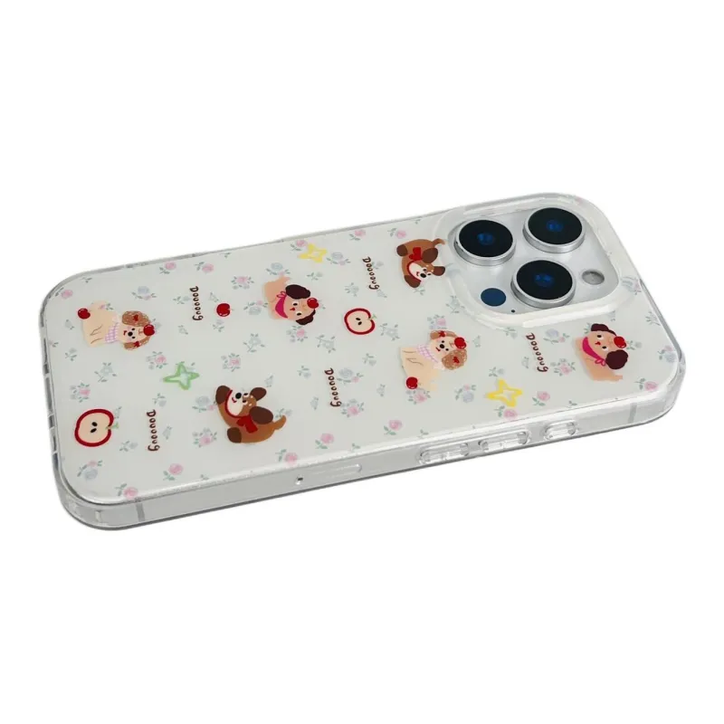 Sopi Acrylic Material Blue Pink Floral Apple Puppy Phone Cases Compatible With IPhone 16/15 Pro Max/Apple 13/14 Pro/Max-3