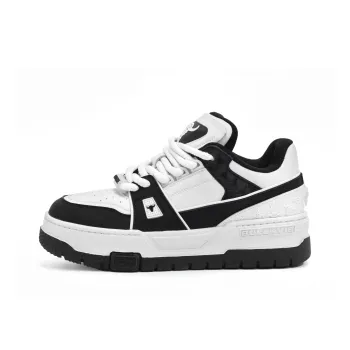 BULLKVIE Anti Slip Wear Resistant Lightweight Breathable Height Increasing Low Top Skateboard Shoes Unisex White Black