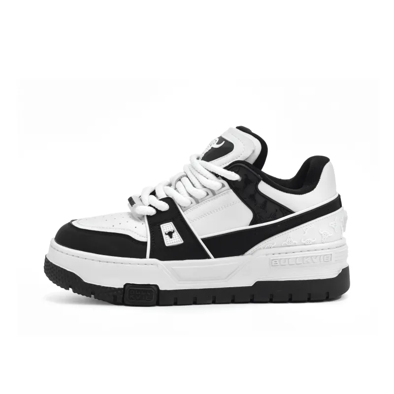 BULLKVIE Anti Slip Wear Resistant Lightweight Breathable Height Increasing Low Top Skateboard Shoes Unisex White Black-0