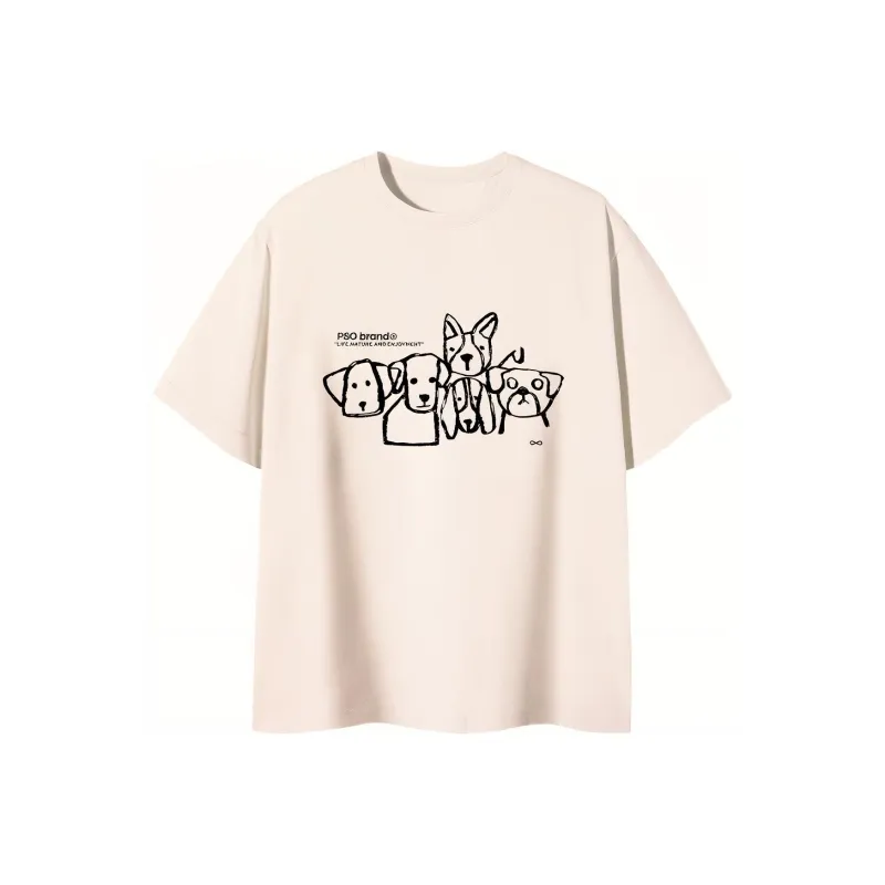PSO Brand Puppy Series Trendy Brand Trendy Drop Shoulder Top Short Sleeved T Shirts Unisex-9