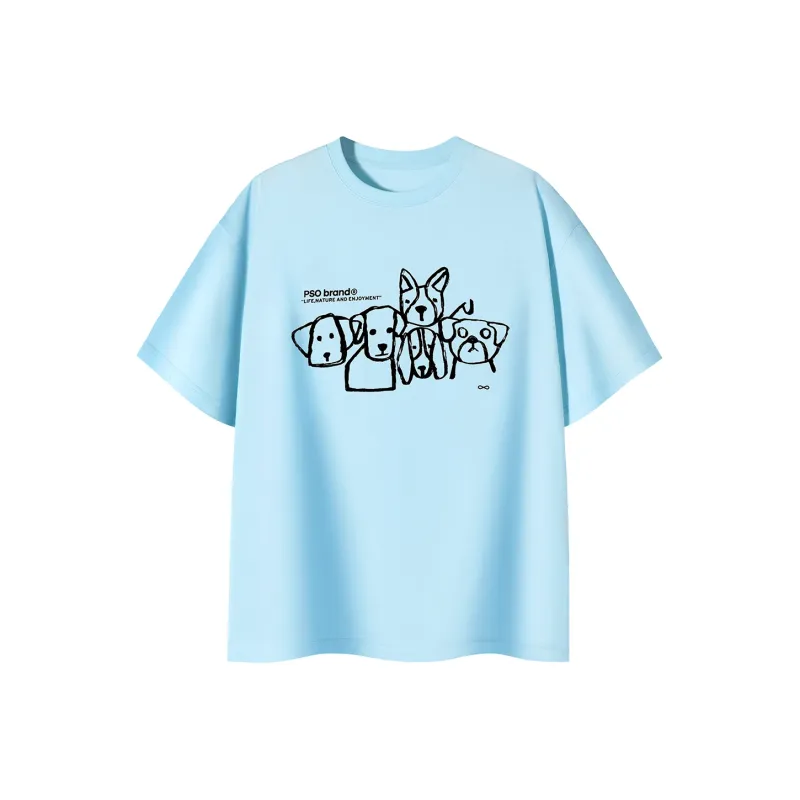 PSO Brand Puppy Series Trendy Brand Trendy Drop Shoulder Top Short Sleeved T Shirts Unisex-24