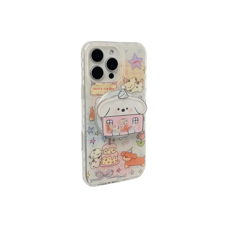 Sopi Acrylic Material Plaid Party Puppy Phone Cases Compatible With IPhone 16/15 Pro Max/Apple 13/14 Pro Max Collection-1