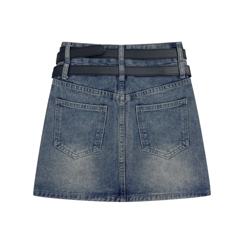 BENGEN Denim Short Skirts Women's Vintage Blue-1