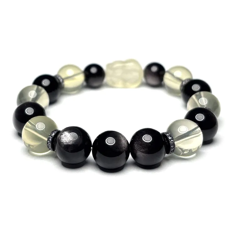 MOUNTAINS AND MANS Obsidian Luxury New Chinese Style Good Luck Beaded Bracelet Unisex-2