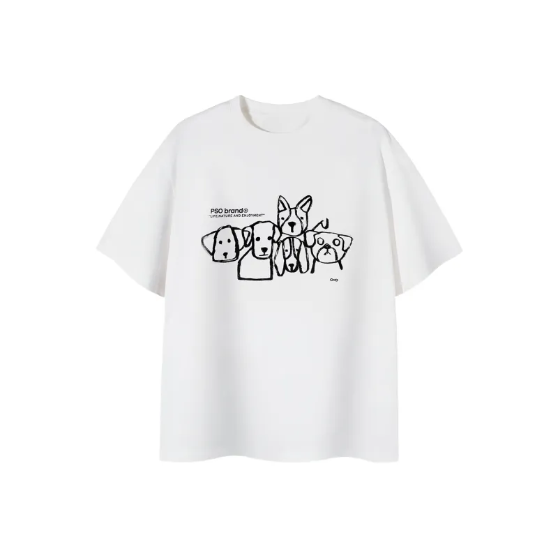 PSO Brand Puppy Series Trendy Brand Trendy Drop Shoulder Top Short Sleeved T Shirts Unisex-27