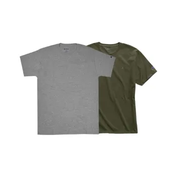 Champion T Shirts Unisex Light Gray+Army Green