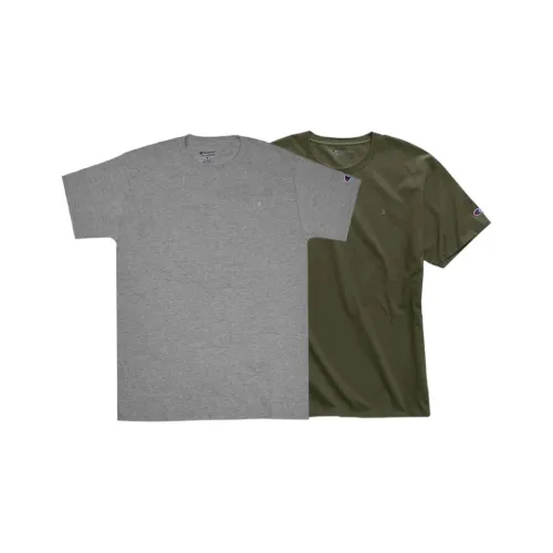 Champion T Shirts Unisex Light Gray+Army Green