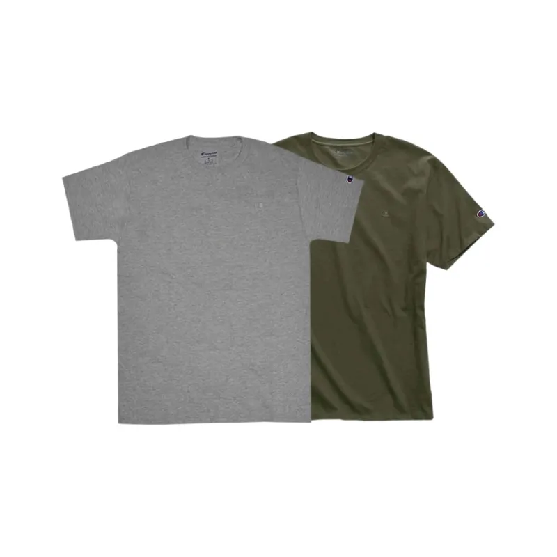 Champion T Shirts Unisex Light Gray+Army Green-0