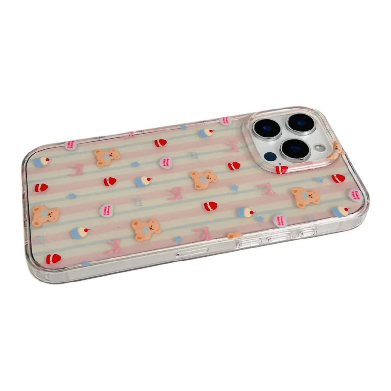Sopi Acrylic Material Stripes Cake Bear Phone Cases Compatible With IPhone 16/15 Pro Max/Apple 13/14 Pro/Max-6