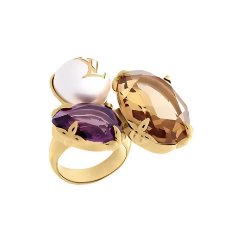 LOUIS VUITTON Metal Resin Pearl Zircon Rings Women's Gold
