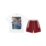 B2022-DX White+Burgundy Stripes Knee-Length Pants