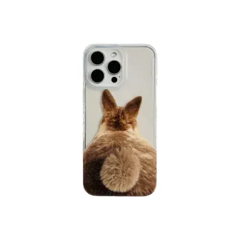 Sopi Acrylic Material Rabbit Back View Plush Tail Phone Cases Compatible With IPhone 16/15 Pro Max/Apple 13/14 Pro/Max