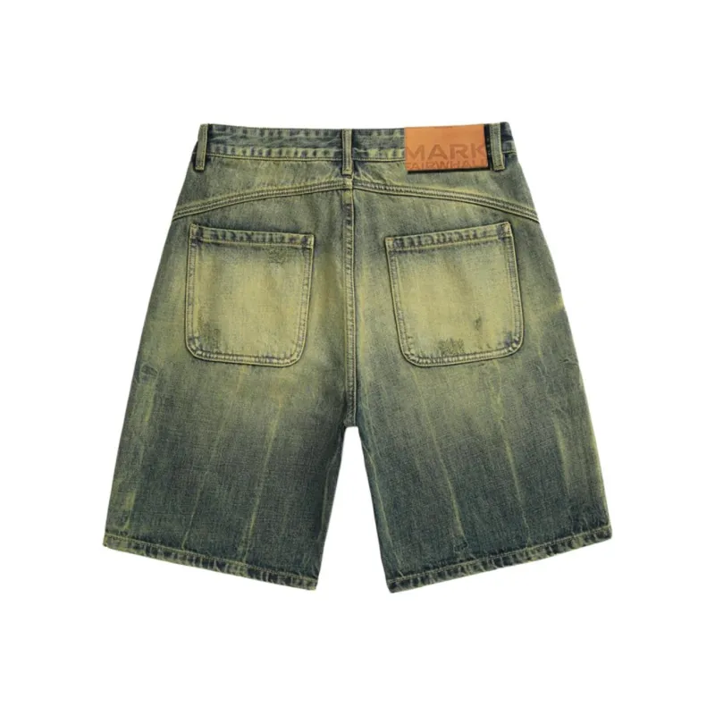 FAIRWHALE Denim Shorts Unisex Green Yellow-1