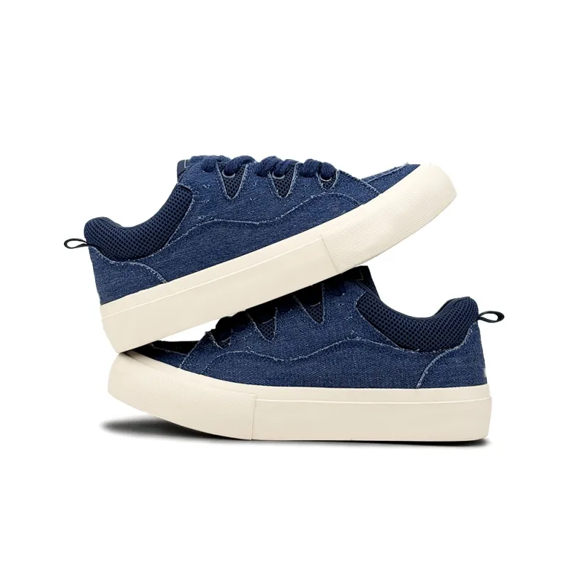 Mengsai Height Increasing Abrasion Resistant Lightweight Low Top Canvas Shoes Unisex Denim Blue-4