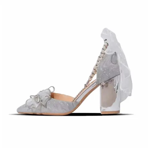 Be Good Wan Star Flying Kei Chunky Heel High Heels 8cm Women's Silver