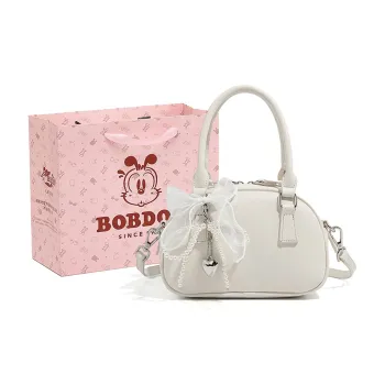 BOBDOG PU Crossbody Bowling Bag Pillow Bag Boston Handbag Small Size Women's Silver/Black/Ecru