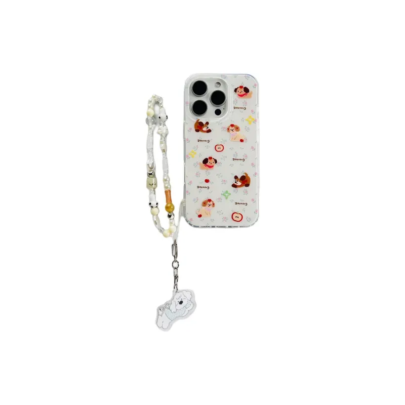 Sopi Acrylic Material Blue Pink Floral Apple Puppy Phone Cases Compatible With IPhone 16/15 Pro Max/Apple 13/14 Pro/Max-5