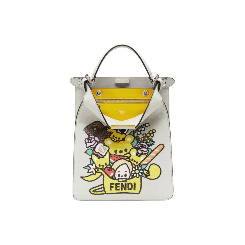 FENDI Peekaboo Calfskin Shoulder Bag Crossbody Bag Handbag Small Size Women's Multicolor-0