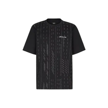 FENDI Logo Embroidered Crewneck T Shirt