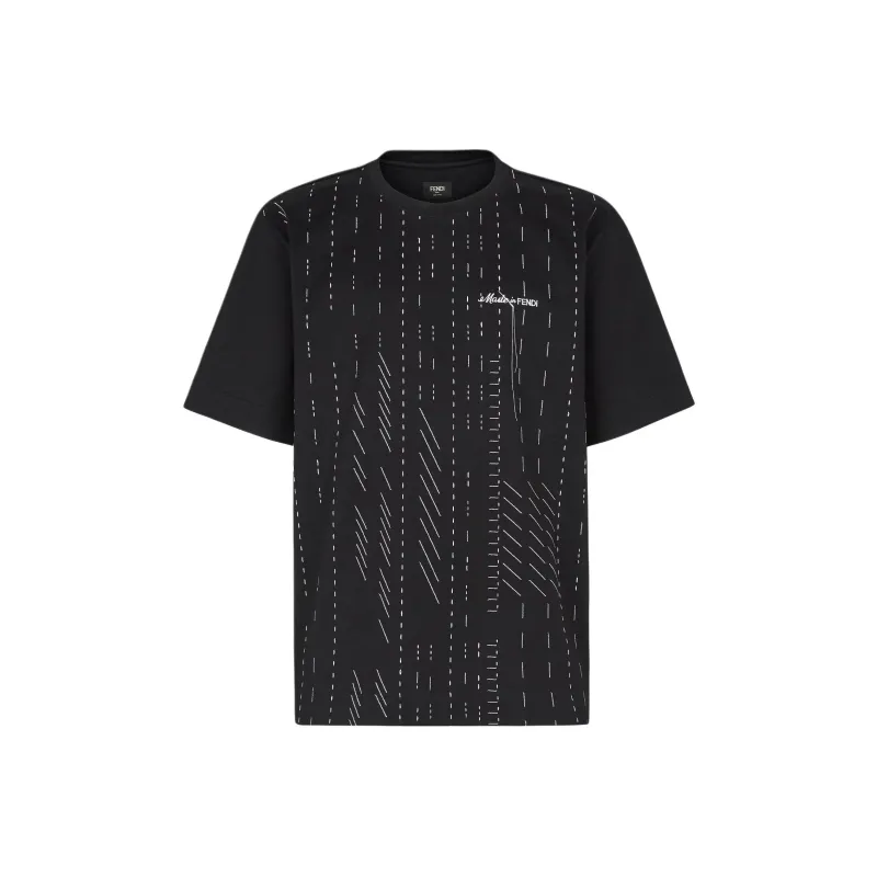 FENDI Logo Embroidered Crewneck T Shirt-0