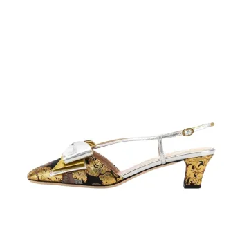 Valentino BOWOW Chunky Heel High Heels 4.5cm Women's Gold