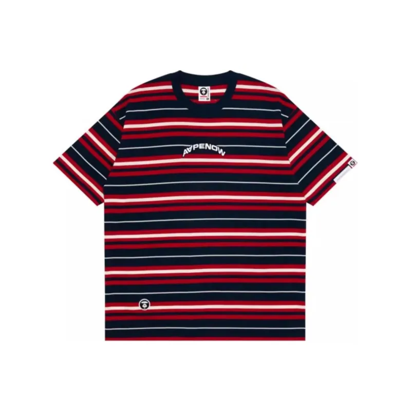 Aape Logo embroidered Striped Cotton T shirt-4
