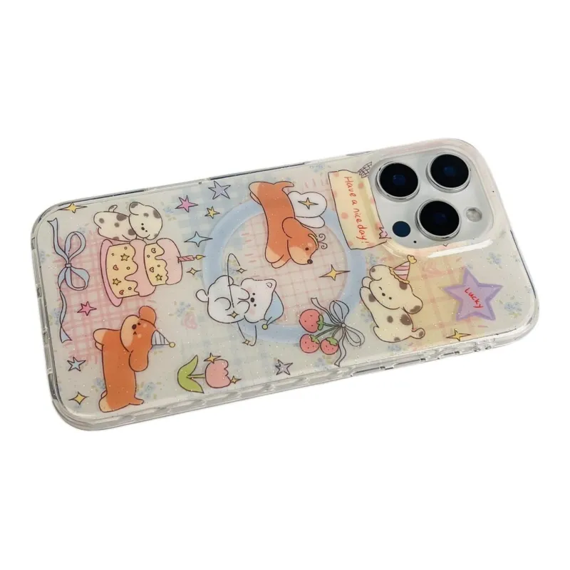 Sopi Acrylic Material Plaid Party Puppy Phone Cases Compatible With IPhone 16/15 Pro Max/Apple 13/14 Pro Max Collection-7