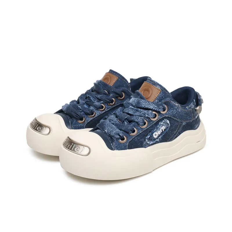 Hong Kong Meng Anti Slip And Wear Resistant Height Increasing Low Top Skateboard Shoes Unisex Denim Blue-1