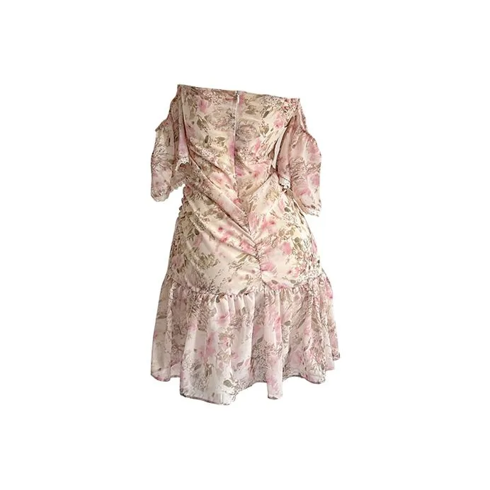 HUINIAN Short Sleeved Dresses Women's Pink Floral Dress-1