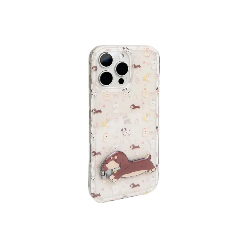 Sopi Acrylic Material Pink Bowknot Stars Puppy Phone Cases Compatible With IPhone 16/15 Pro Max/Apple 13/14 Pro/Max-1
