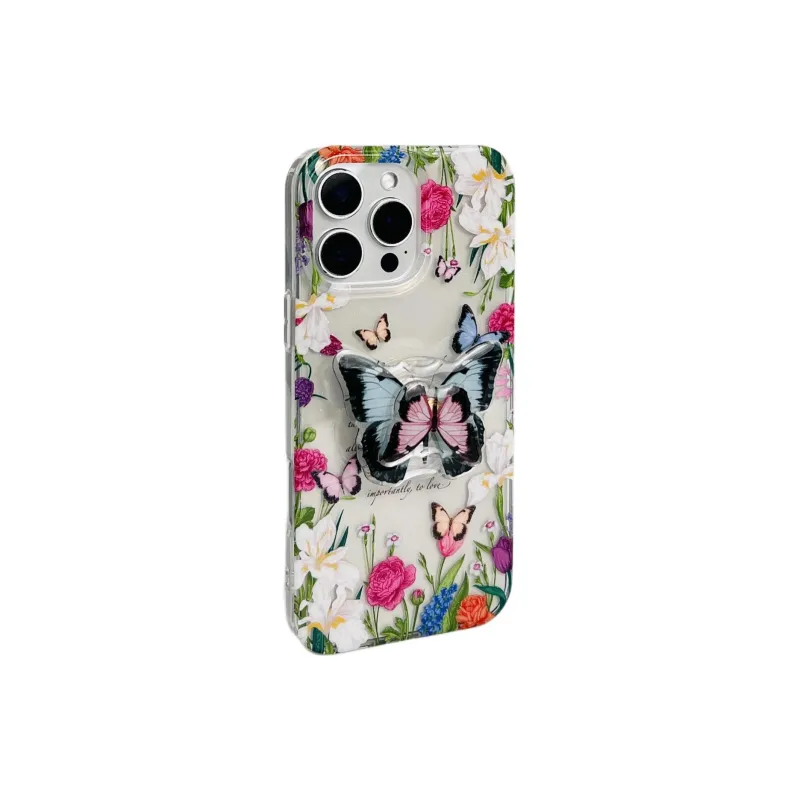 Sopi Acrylic Material Floral Butterfly Edge Trim Phone Cases Compatible With IPhone 16/15 Pro Max/Apple 13/14 Pro/Max-1