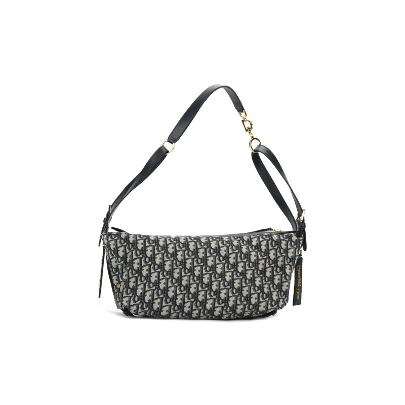 DIOR Cotton Shoulder Bag Small Size Women's Blue-2