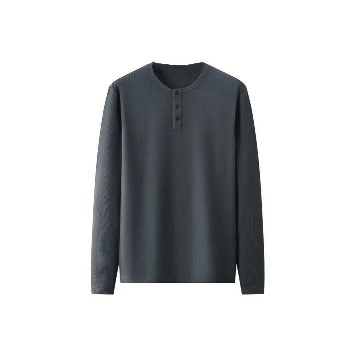 Red Bean Basic Waffle Knit Long Sleeved T Shirt Men's-4