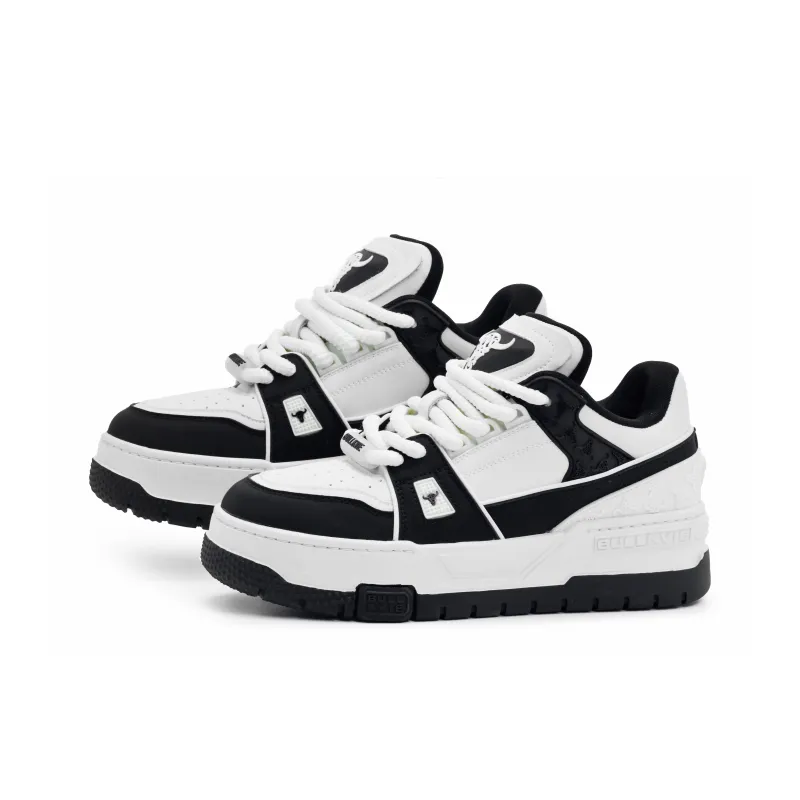 BULLKVIE Anti Slip Wear Resistant Lightweight Breathable Height Increasing Low Top Skateboard Shoes Unisex White Black-4