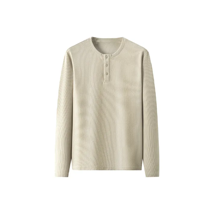 Red Bean Basic Waffle Knit Long Sleeved T Shirt Men's-2