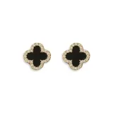 Four-Leaf Clover Stud Earrings-Black