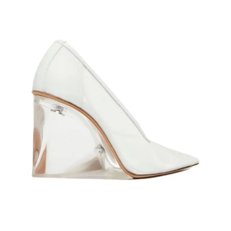 MaxMara Runway Wedge Heel High Heels 9cm Women's White-3