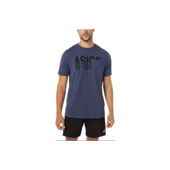 Asics Short Sleeve Striped Pocket Tee T-Shirt Unisex Dark Blue