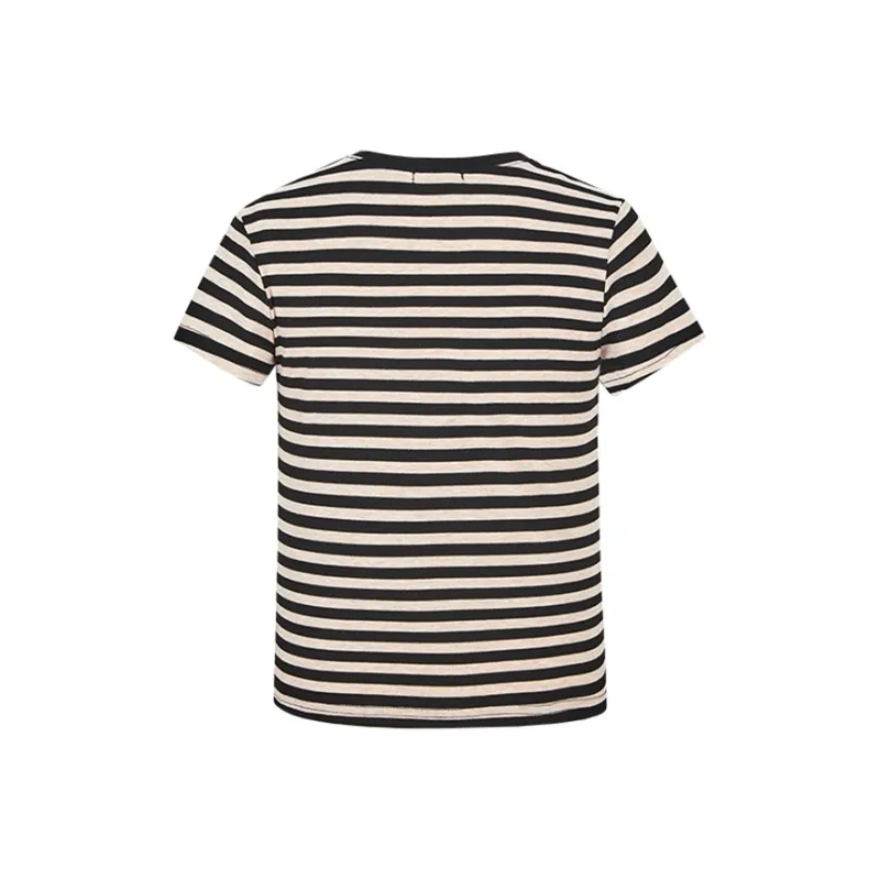 PAIN OR PLEASURE Summer Regular T Shirt Women's Black Apricot Stripes-1