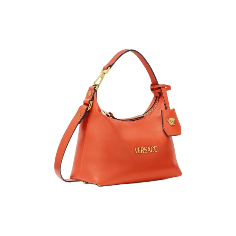VERSACE Tag Lambskin Crescent Bag, Shoulder Bag, Crossbody Bag, Handbag Women's Orange-1