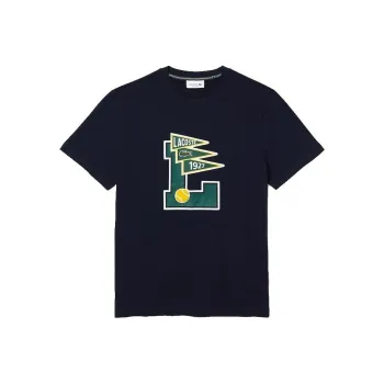 LACOSTE Crew Neck Pennants L Badge Cotton T Shirt T Shirt Men's Marine Blue